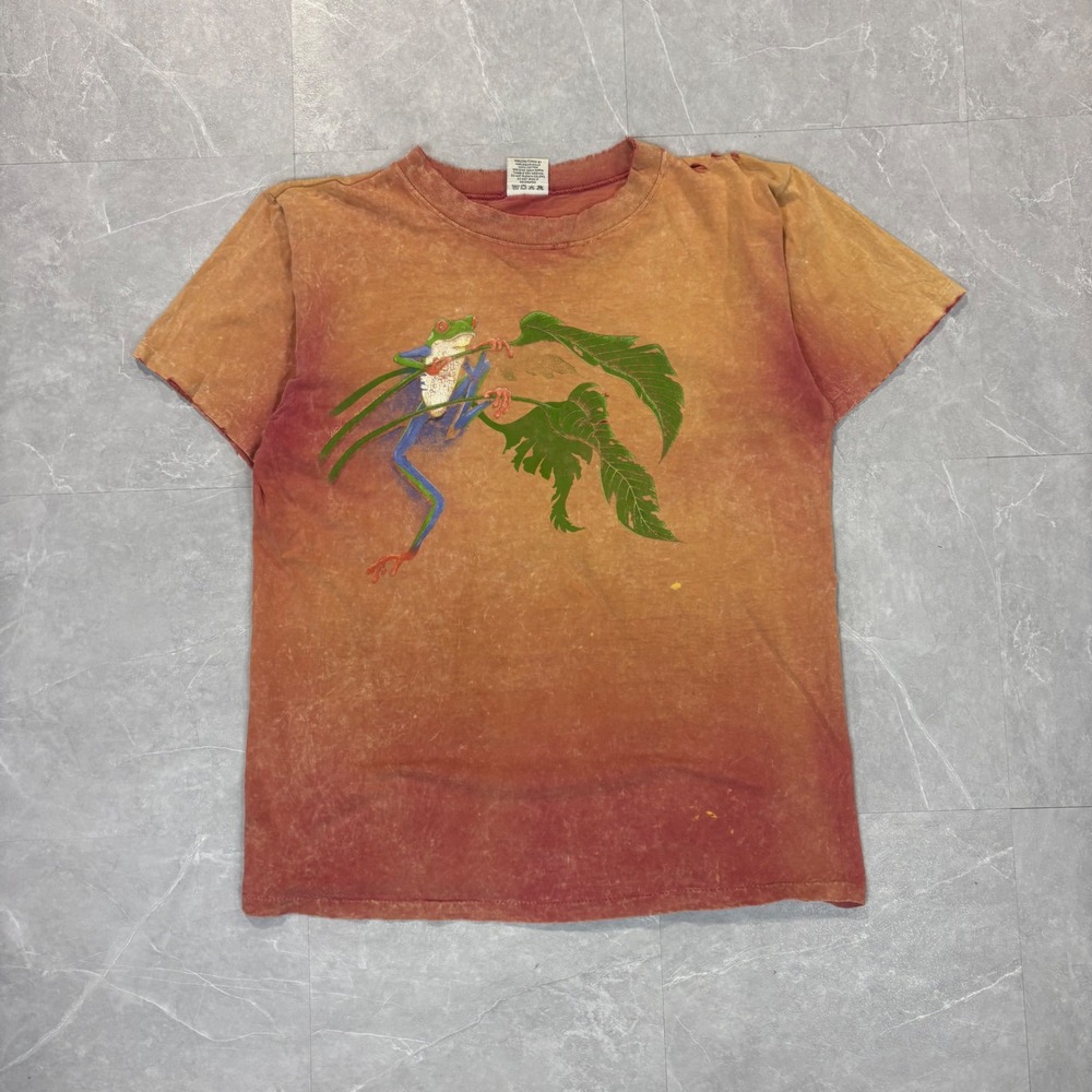 Vintage Harlequin NG Frog Graphic T-Shirt Mens Medium Orange Distressed 90s USA